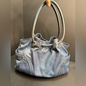 Cole Haan Denim Blue Distressed Leather Metal Studs Western Cowboy